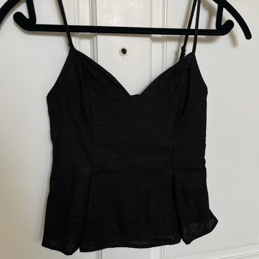 Zara Black Linen Tank Top Womens
